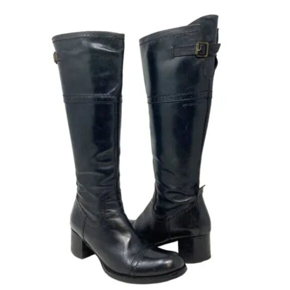 NOME Black Portugal Leather Knee High Zip Cap-Toe Boots - Size 6.5 EU 37 - Picture 1 of 8